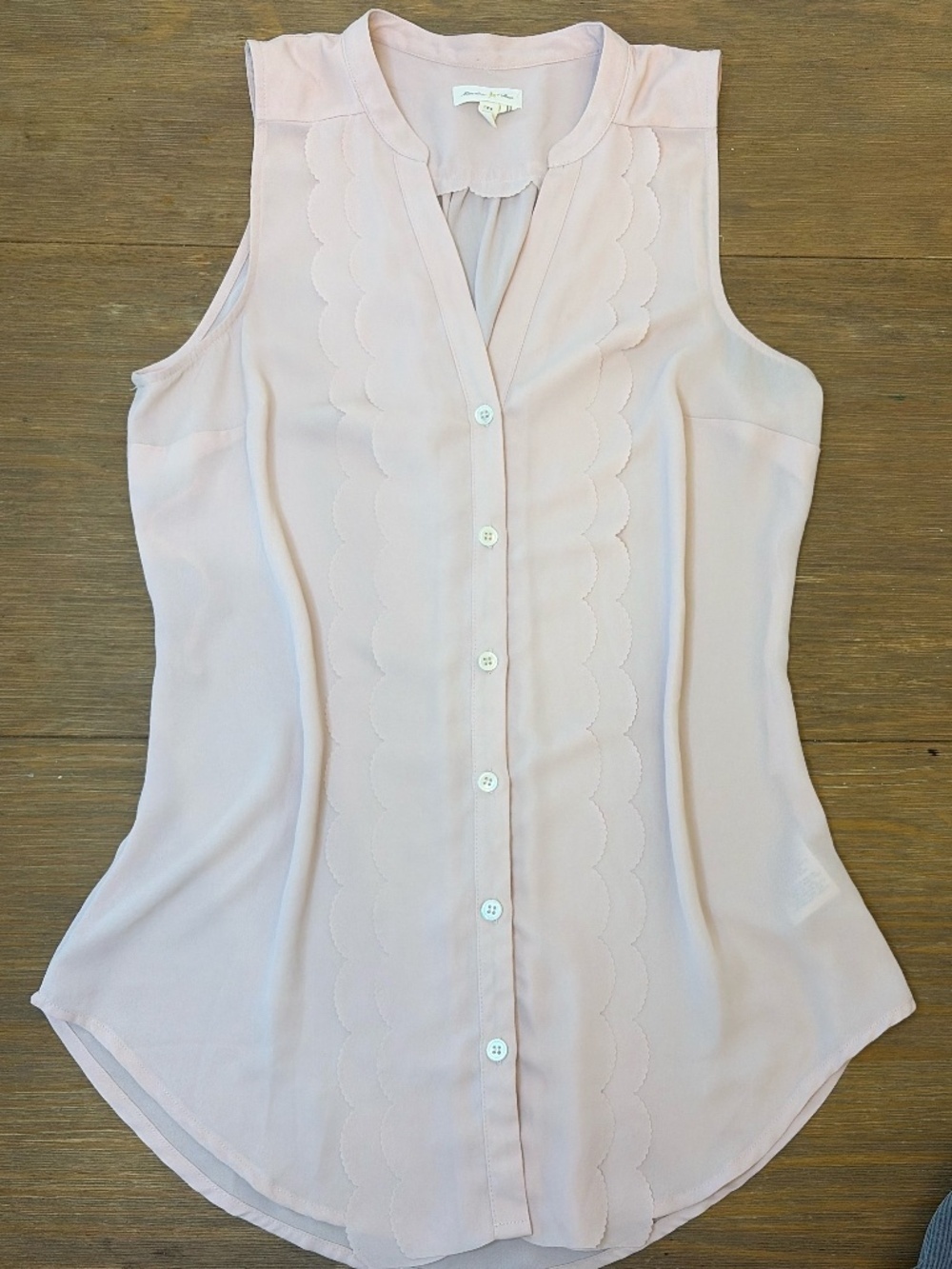Meadow Rue Anthropologie Blouse Size 4 Pink Sleeveless Scalloped Detail